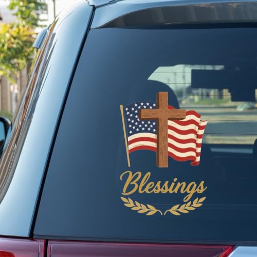 Image of 2pcs 250 Anniversary USA Merchandise Car Stickers American Flag Cross | Vinyl Decals for Vehicles One Nation Under God Patriotic Stickers USA 250th Anniversary Decorations for Trucks 10 inch