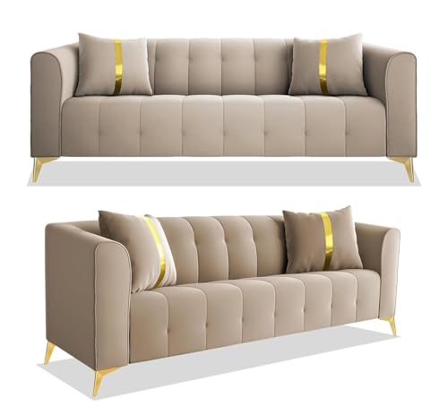 Image of A to Z Furniture Classic Chesterfield Sofa Set Luxury Chesterfield Sofa in for Home Living Room & Office (Beige)