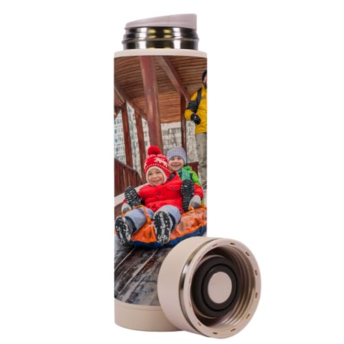 Personalisierte Thermosflasche von Dottie Bottle - Trinkflasche 'Lilly' mit eigenem Bild oder Text bedrucken - Cremfarbene Flasche aus Edelstahl