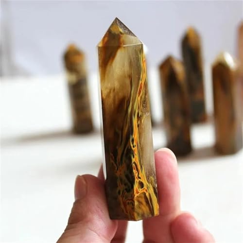 Beautiful Molten Stone Crystal Column Yellow Rough Polished Single Point Hexagonal Prism Ornament (Size : 6-7cm)
