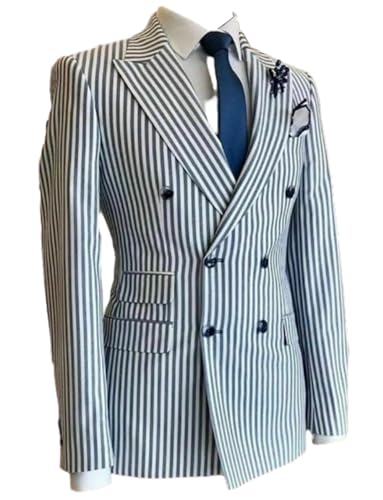 Men's Stripe Blazer Double Breasted Buttons Peak Lapel Suit Coat for Daily/Leisure/Dinner