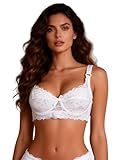 ohyeahlady Soutiens-gorge Femme Dentelle Sexy Avec Armature Grande Taille Soutiens-gorge Classiques Push Up Rembourré Soutien Gorge Emboitant Bralette Coton Brassiere Sport Maintien Fort FR 115E,Blanc