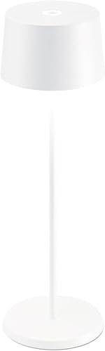 Zafferano Olivia Pro Lámpara de mesa inalámbrica (color blanco), 3 generación, aluminio, protección IP54, uso en interiores y exteriores, base de