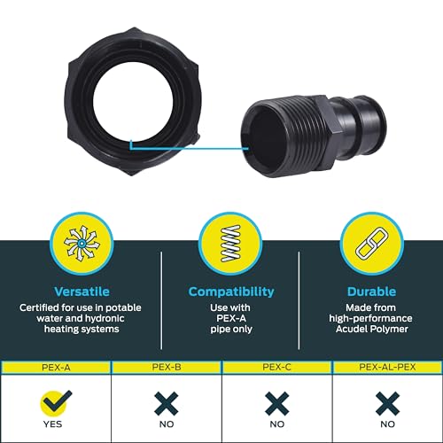 Sharkbite 3/4 x 3/4 Inch Poly MNPT Expansion Adapter for PEX-A Pipe, Pack of 5, Plastic Plumbing Fittings, Male Adapter for PEX-A Tubing, UA134A5 by SharkBite - Used condition - Image 3
