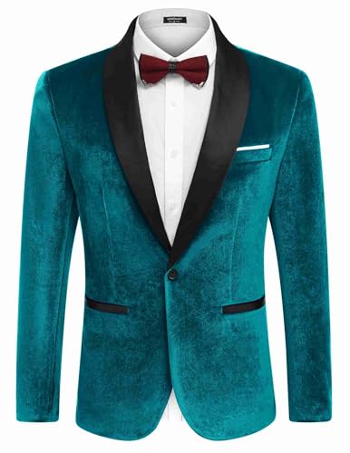 COOFANDY Men's Tuxedo Blazer Shawl Collar Suit Jacket Wedding Dinner Prom One Button Blazer Jacket Light Blue