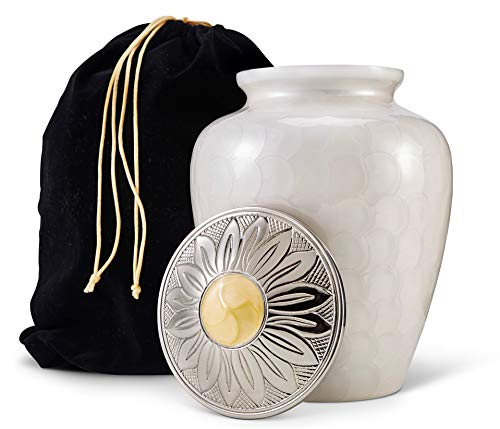 The Daisy Adult Decorative Urn - Cremation Urn for Human Ashes - Funeral Urn Handcrafted with Elegant Finishes to Honor and Remember Your Loved One - Adult Urn Large Size with Beautiful Velvet Bag