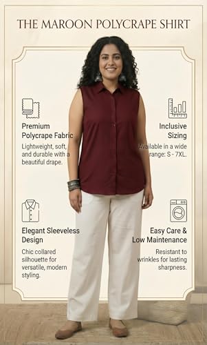Image of Women Plus Size Sleeveless Button Down Shirt Polyester Formal Office Casual Wear Classic Fit Professional Shirt