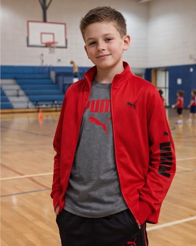 Image of PUMA Boys 3 Piece Active Tricot Jogset with T-Shirt (Sizes 8-16)