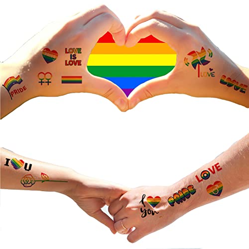 Gay Pride Tattoos Stickers Rainbow Temporary Tattoos Party Supplies 100+ Designs Lgbt Face Body Arm Rainbow Tattoos Stickers,Waterproof Rainbow Tattoo Stickers For Pride Equality Parades Party-10 Sheets #TOP2