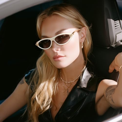 FEISEDY Retro Oval Cat Eye Sunglasses for Women Y2k Small Cateye Sun Glasses Womens Mens Trendy 90s Shades B41864