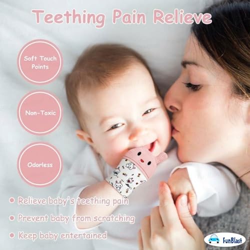 Image of FunBlast Baby Teething Mitten - Soft Silicone Teether Glove for Infants, BPA-Free, Safe & Comfortable Teething Toy for 3+ Months Babies, Toddlers, Infants (LightPink)