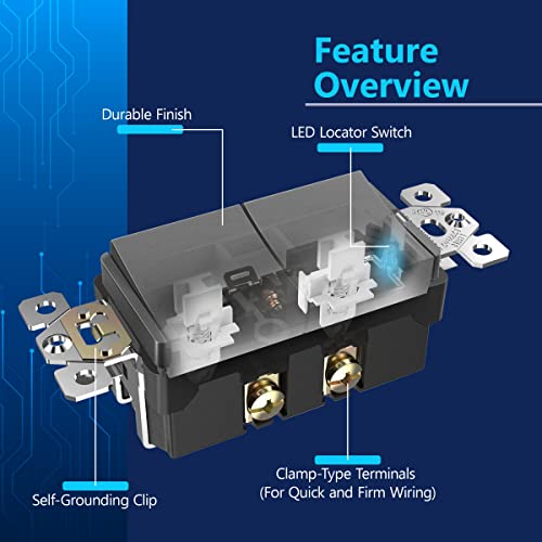 Image of LIDER Lighted Decorator Double Switch with Screwless Wall Plate, Combination Frameless Paddle Rocker Dual Light Switch, Single Pole, 15A 120V, UL Listed, Thermoplastic, Matte Space Gray, 1-Pack