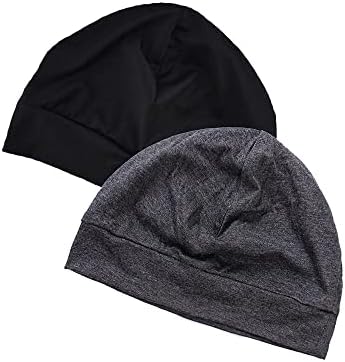100% Cotton Skull Caps Beanie Sleeping Hats for Men Women Black Grey — view 7