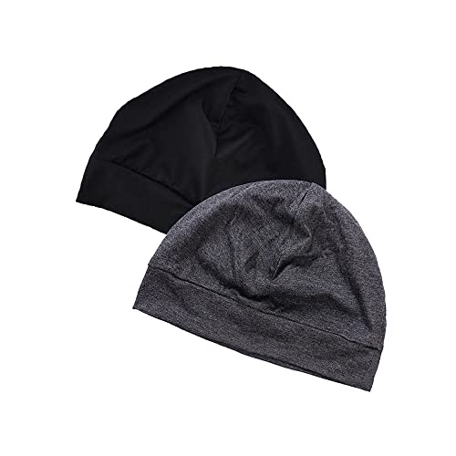 Headshion Cotton Skull Caps For Men Women,2-Pack Lightweight Beanie Sleep Hats Breathable Helmet Liner Black,Grey #TOP7