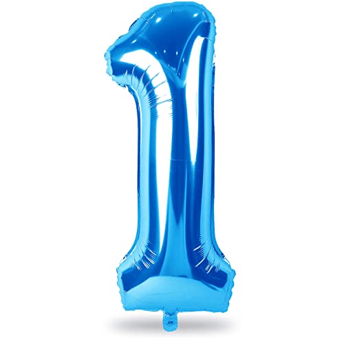 40 Blue Number 1 Balloons Giant Self Inflating Foil Number Balloons Set 0-9 Large Digital 1 Helium Balloon for Men Boys 1st Birthday Baby Shower Party Decorations Anniversary Photo Shoot Supplies