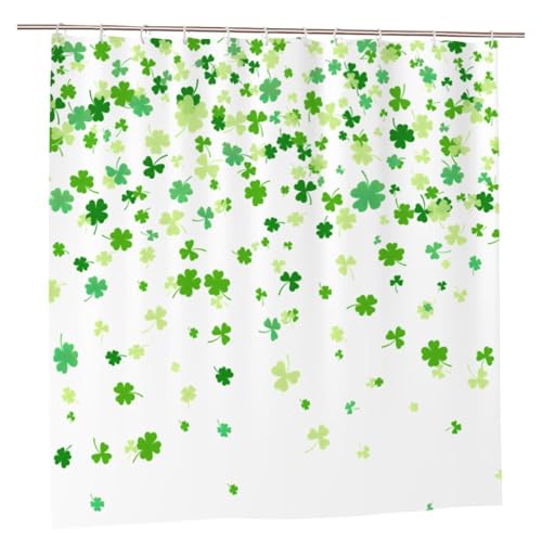 Yomane St. Patrick's Day Clover Shower Curtain, Green Shamrock Irish Waterproof Bathroom Shower Curtain Set with Hooks, 72x 72 Inch