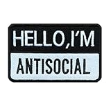 Antrix 1 Pieces Funny Hello I'm Anti-Social Biker Patch Embroidered Moral Applique Hook and Loop Inspirational Emblem for Social Fear Clothing Bags Backpack Uniform Dog Vest