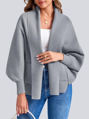 Image of Saodimallsu Womens Open Front Cardigan Batwing Long Sleeve Shawl Chunky Knit Loose Fall Poncho Sweater Coats