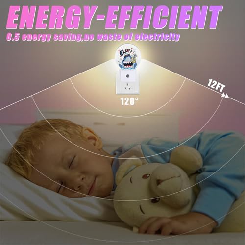 Image of Cute Shark Night Light Ocean Animals Night Lights LED Lamp Round Plug into Wall Nightlight with Dusk to Dawn Sensor Home Hallway Stairway Kitchen Decor