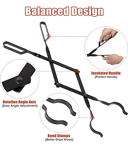 Bettermade 26" Fireplace Tongs, Firewood Grabber For Outside, Heavy Duty Iron Log Grabber Tongs, Outdoor Indoor Fire Pit Tools For Campfire Bonfire, Stove Fire Pit Accessories. #TOP4