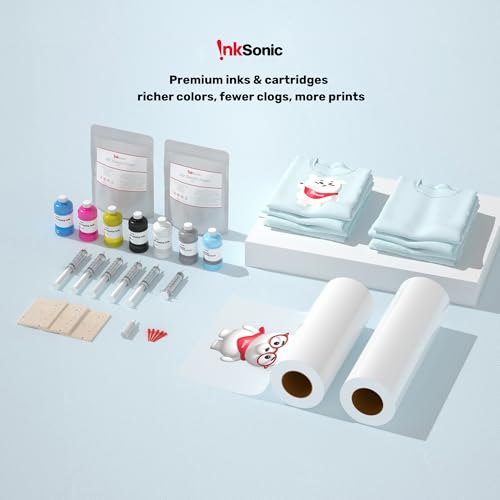 Image of InkSonic 1500ML DTF Ink, Premium DTF Transfer Ink for PET Film, Refill, Compatible for DTF Printer L1800, R1390, L805, L800, DX7, XP600, I1600, ET-8550, XP15000, Direct to Film (250ml x 6, CMYKWW)