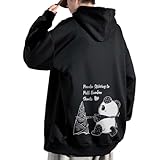 [Bligo] メンズ パーカー 秋服 長袖 パンダ柄 大きいサイズ ゆったり おしゃれ バックプリント ポケット付き カジュアル かわいい ロングtシャツ ドロップショルダー トレーナー 柔らかい 春 冬 普段着 Black-3XL