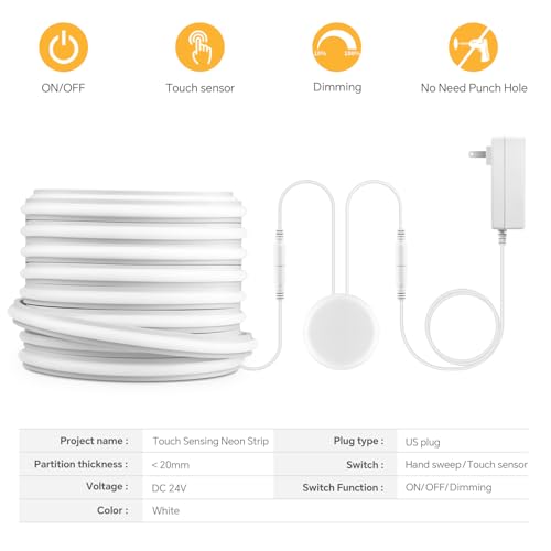 Tira de LED Neon COB 16.4 pies 24V 1400 LEDs Blanca Dimmable miniatura 7