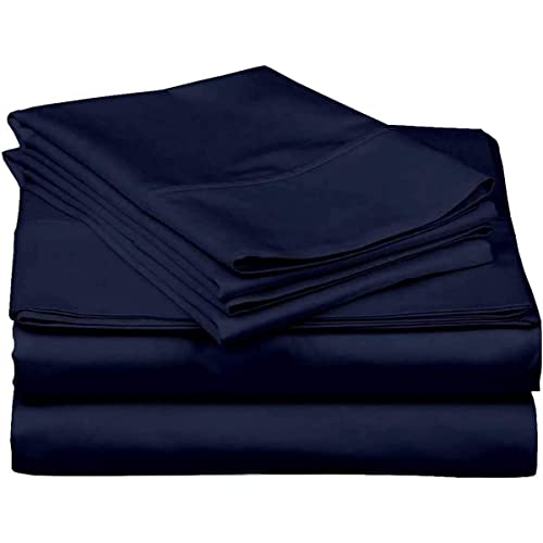 Mattress-Homes RV King Sheet Set 4 Piece, 100% Long Staple Cotton Sateen Sheets, RV Camper Sheets RV King Size, 16 Inch Deep Pocket, Soft Breathable Hotel Luxury Bedding, Navy Blue Solid