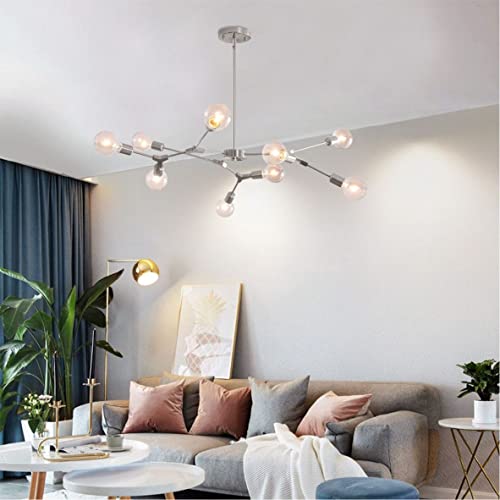 Kco Lighting Sputnik Chandelier 9-Light Sand Nickel Semi Flush Mount Ceiling Light Adjustable Modern Silver Sputnik Pendant Lighting Vintage Ceiling Light Fixture For Kitchen Dining Room #TOP3