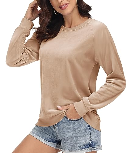 MAGCOMSEN Women's Velour Sweatshirts Crewneck Long Sleeve Casual Pullover Soft Warm Shirts Velvet Tops Winter Fall2