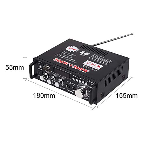 eSynic 300W+300W Amplificador de Audio Estéreo Bluetooth con Control Remoto Amplificador de Audio Digital Portátil de Alta Fidelidad para el Hogar del Automóvil Música SD USB FM 12V / 220V