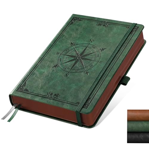 Carnet ligné A5 AHGXG en cuir vintage vert foncé de 320 pages pour le bureau