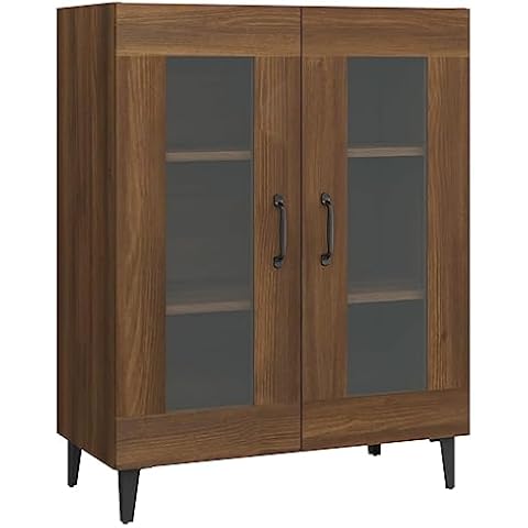 vidaXL Classic Brown Oak Sideboard with Glass Doors Cover