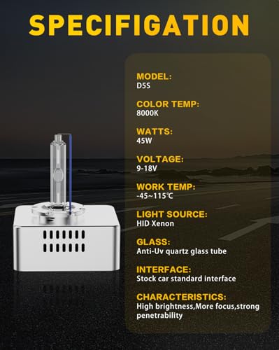 Fit for GMC 2015-2018 Sierra 1500 2500 3500 HD 2018-2021 Terrain 2016-2018 Chevy Silverado 1500 Xenon HID Light, D5S HID Headlight Bulbs, High Low Beam Light Bulb, 8000K Ice Blue White, Pack of 2 — view 4