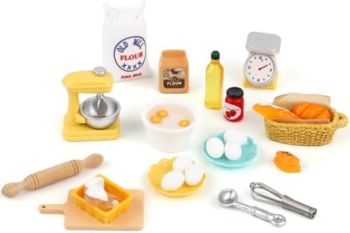 Miniature Food Toys Set, 1 : 12 Dollhouse Miniatures Kitchen Accessories Flour Egg Bread Resin Dollhouse Decor Food Mini Statue Model Doll House Miniatures Items for Kids Birthday