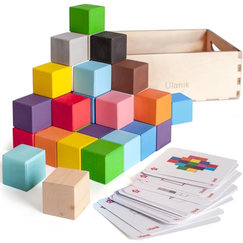 Ulanik Cubos de Colores Pequeño Juguete Montessori Juego Clasificador de Madera 40 Cubos 30 mm Edad 3+ Clasificación y Conteo de Colores Educación Preescolar