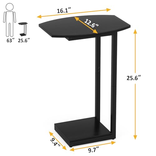 Hosfais Small Side Table End Table, C-Shaped Wood Coffee Table TV Tray for Eating Couch Tables for Small Space, Living Room (Black, Barrel) by Hosfais - Image 3