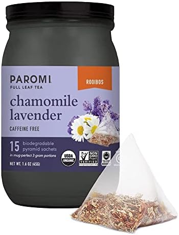 Paromi Chamomile Lavender Rooibos Organic Tea, Signature Jar, 15 Count