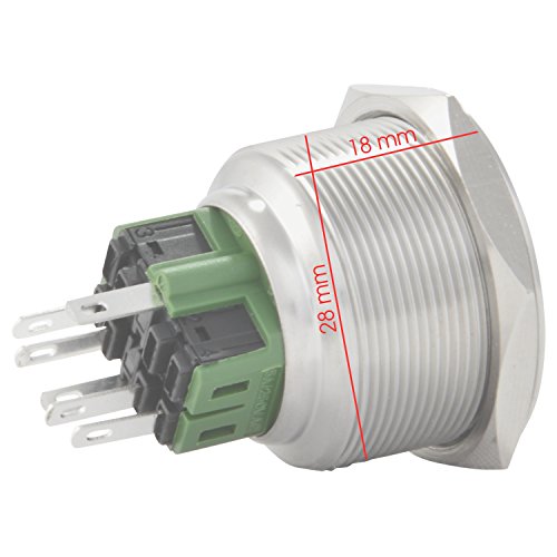 Jacobsparts Latching Pushbutton On/Off Maintained Power Switch Circular Metal Silver With Blue Led Fits 1-1/8" (28Mm) Diameter Panel Cutout Hole #TOP1