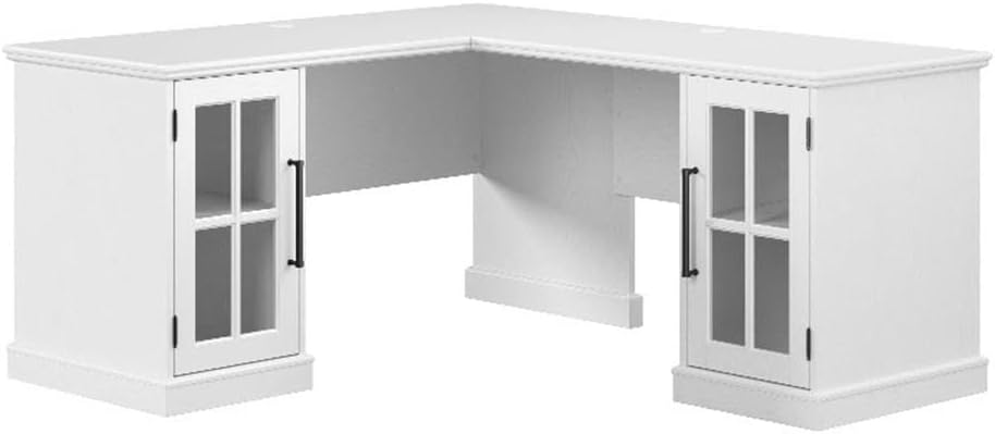 Bush Home Westbrook 60W L Shaped Desk with Storage in White Ash | Farmhouse Desk for Home Office Workspace