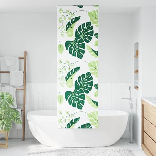 Gecheer Shower Roller Blind, Water-Resistant, Easy Clean, PEVA, 70x240cm, Green Leaves Pattern Model4014844
