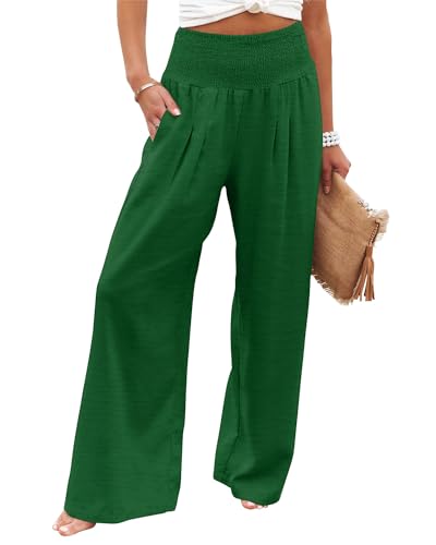 Angerella Women's Casual Elastic High Waisted Wide Leg Palazzo Pants Spring Summer Pants Work Trousers Pants Green S