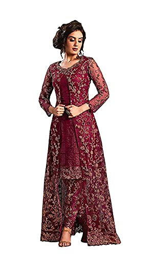 Indian Salwar Kameez for Women Embroidered Long Jacket Style Suit with Pant & Inner Bollywood Style Anarkali Set