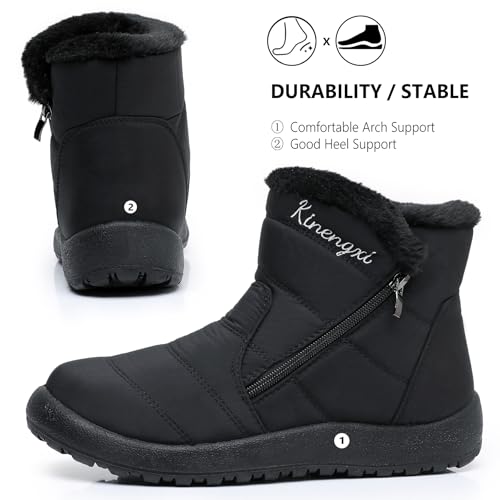 Womens Boots Winter Warm Snow Booties Ladies Fur Lined Slip On Zipper Shoes Water-Resistant Outdoor, Black, 5 UK, 38 EU - Image 4