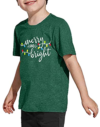 Christmas Shirts Toddler Boy Girls Merry And Bright T-Shirt Christmas Lights Graphic Tees Holiday Tops(Green,130) #TOP2