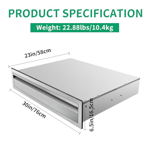 Image of Outdoor Kitchen Drawers 30 inch W x 6.5 inch H x 23 inch D Stainless Steel Single Drawers with Hidden Handle for BBQ Island, Patio Grill Station & Outdoor Kitchen Cabinets