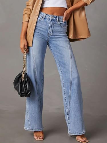 Women's Wide Leg Jeans High Waisted Stretchy Denim Pants 2025 Casual Loose Baggy Long Seamed Trousers with Pockets4