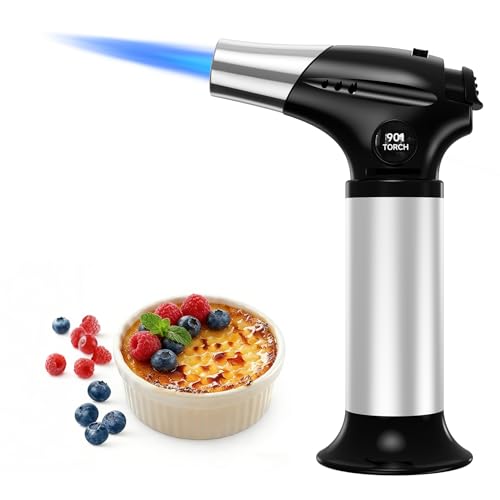 Ankway Soplete de Cocina   Recargable Flambeador Cocina con Bloqueo de Seguridad y Llama Ajustable para postres de crema brulee, hornear, barbacoa, bricolaje, Negro   Butano No Incluido
