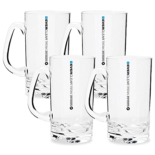 Everclear Tritan Beer Mug, 530 ml Capacity (Pack of 4) - virtually Unbreakable, BPA Free and eco-Friendly, Lightweight and Safe for Your Camping kit, Caravan or at Home