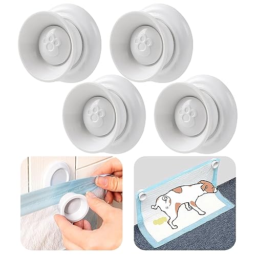 (4-Pack) Potty Training Pad Magnetic Holder (White Paw) for Leg-Lifting Marking Dogs - Compatible with Any Size of Puppy Pee Pads - Strong Magnets Will Stick on Most Flat Surfaces
